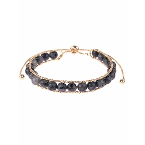 Black Natural Stone Bead Pull-Through Bracelet - Picture 1 of 3